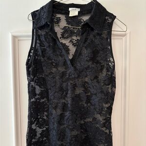 Cache Sleeveless V-Neck Black Lace Top